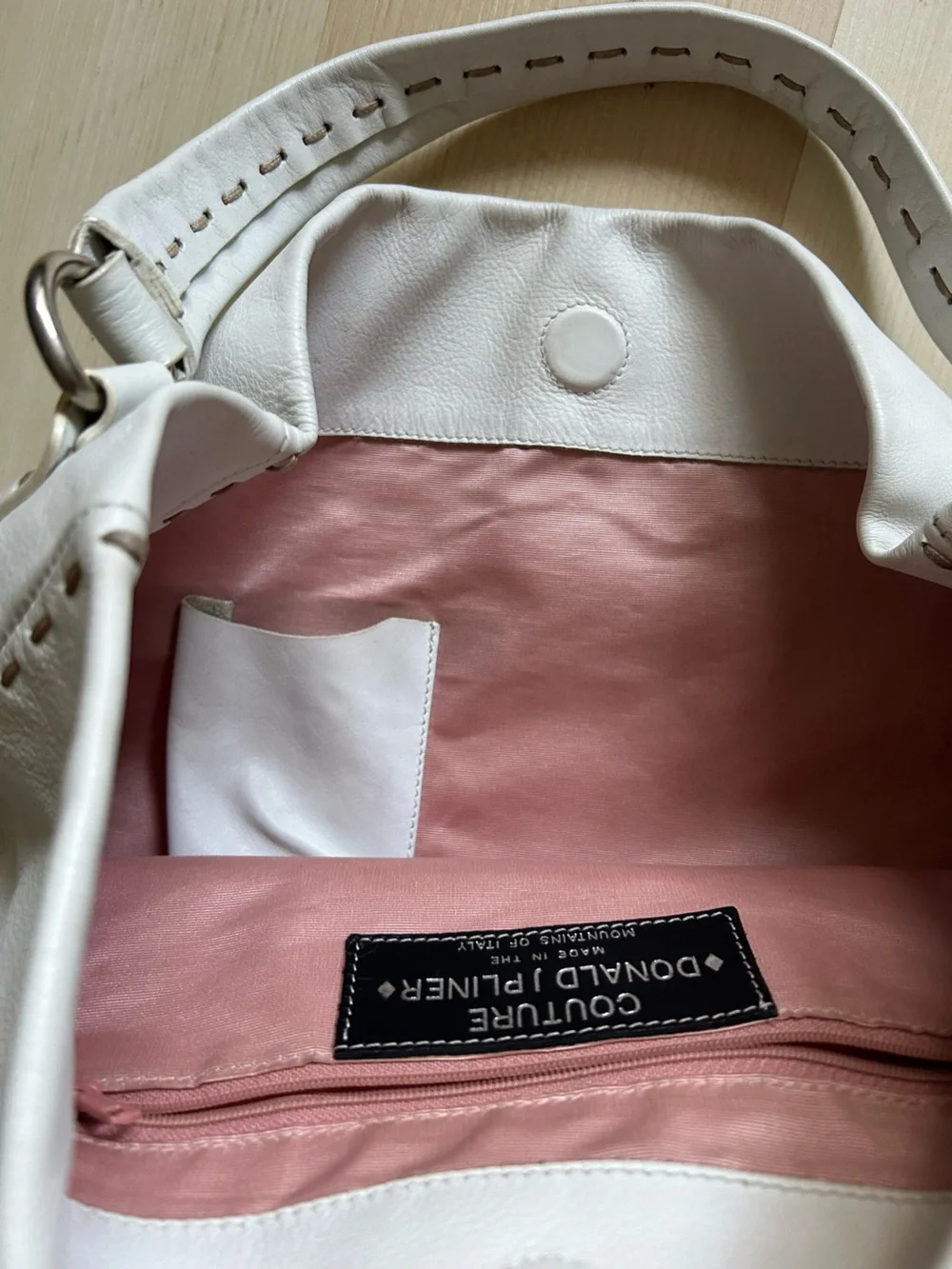 Donald J. Pliner White Leather Hobo with Silver Hardware